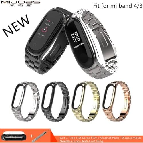 Mijobs Mi Band 4 Wrist Strap for Xiaomi Mi Band 3/4 Smart Watch Bracelet Screwless Stainless Steel Metal Miband 3/4 Wristbands