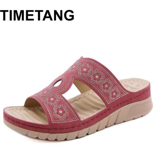 TIMETANG2021 New Summer Women Slippers Rhinestone Slides Shoes Wedge Beach Sandals Female Outside Platform Leisure Flip Flop