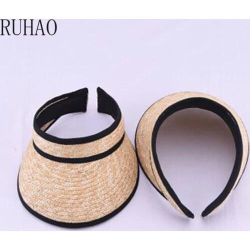 RUHAO Ladies korean sun visor hat womens Summer straw beach hat outdoor folding sun hat sun protection Empty top hats Cap