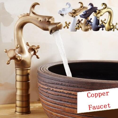 8 Type Retro bathroom white gold basin faucet, Copper dragon style basin faucet antique, Brass basin faucet hot and cold vintage