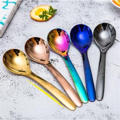 1 Stainless Steel Thickened Deepened Round Spoon Golden Salad Rice Spoon Luxury Cutlery Kit Party Tool