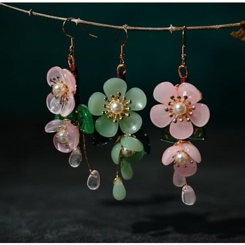 Vintage Chinese Hanfu Big Double Flower Drop Earrings Summer Beach Party Statement Earring for Woman Boho Jewelry Girl Gift