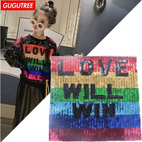 GUGUTREE embroidery paillette big patches rainbow patches square patches badges patches for jackets