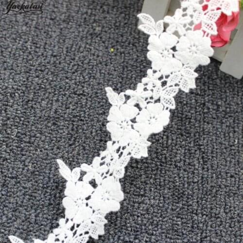 YACKALASI 100% Cotton Chemical Lace Water Soluble Embroidered Appliqued 3D Flower White Scalloped Sewing Apparel Trims 5CM