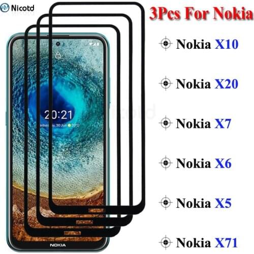 3 Pieces For Nokia X20 Glass For Nokia X10 Full Glued Screen Protective Glass Film On For Nokia X71 X7 X6 X5 Full Cover 9H Glass