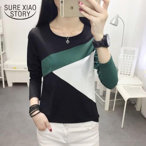 Cotton T-shirt Women Long Sleeve O-neck 2019 Autumn New Panelled Tshirt Ladies Bottoming Tops Fashion Plus Size T-shirts 7197 50