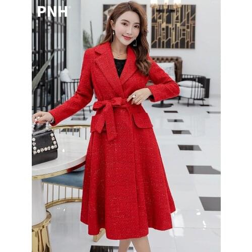 Plaid Windbreaker Womens Middle Length New Korean Version in Autumn 2021 Popular Hepburn Style Red Coat Women