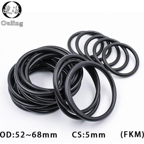 1PC Fluorine rubber Ring Black FKM O-rings Seal CS5mm OD52/55/58/60/62/65/68mm O Ring Seal Gasket Oil Ring Fuel Sealing Washer