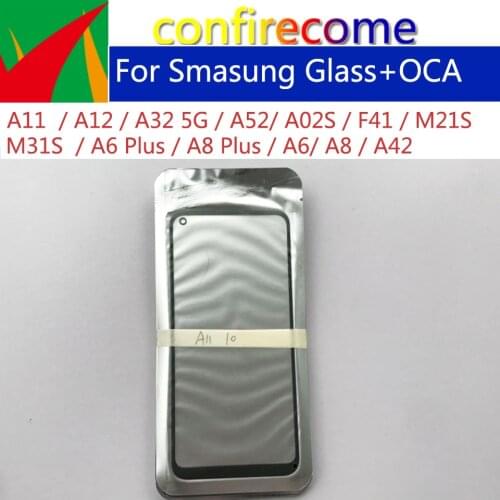10Pcs\Lot For Samsung A11 A12 A52 A02S F41 M21S M31S A6 A8 Plus Touch Screen Front Panel LCD Outer Lens Front Glass OCA Glue