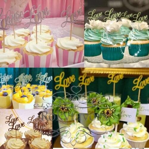 100PCS Glitter LOVE Cupcake Picks Wedding Supplies Party Cupcake Picks Decros Cake Topper LOVE Toothpicks Favors Baking Ideas