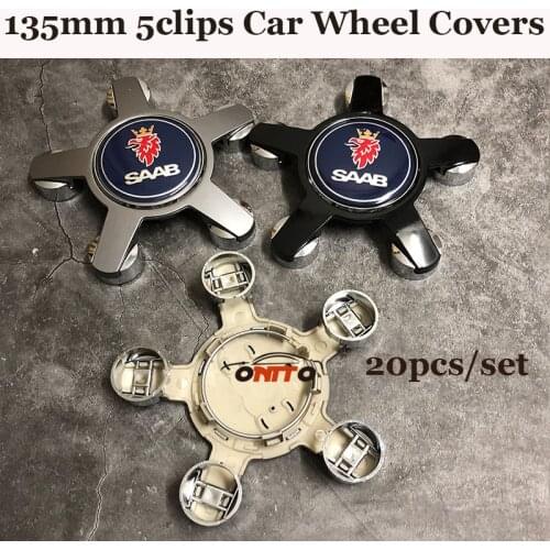 20PCS /SET 135MM 5clips Car logo Badge Emblem Wheel hub Caps Auto covers for SAAB 9-3 9-5 93 95 BJ SCS 56mm 60mm label