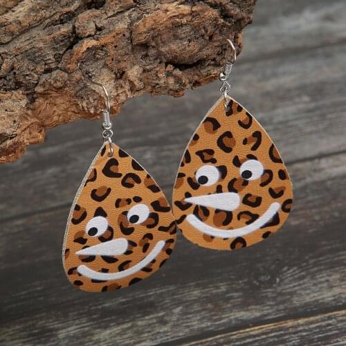2021 Wholesale New Creative Christmas Snowman Drop-shaped Leopard Print Leather Earrings Double-sided Snowman Pu Earrings