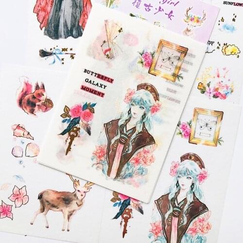 4 Sheets /Pack Witch Princess Girls Deer Paper Stickers DIY Decorative Diary Stickers