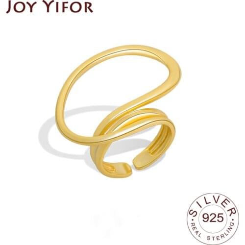 925 Sterling Silver Rings for Women Curve Lines Vintage Gold Color Trendy Jewelry Large Adjustable Antique Rings Anillos