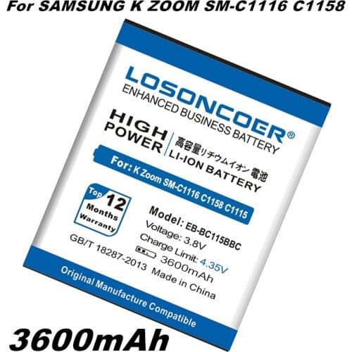 LOSONCOER EB-BC115BBC 3600mAh Battery For Samsung GALAXY K Zoom SM-C1116 C1158 C1115 EB-BC115BBC EB-BC115BBE Battery