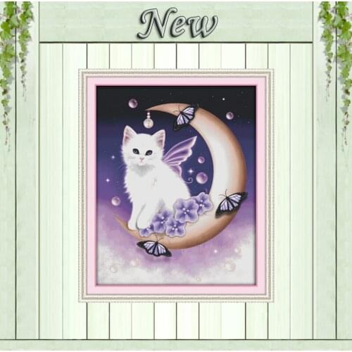 Angel of the Moon cat decor painting counted printed on canvas DMC 14CT 11CT Chinese Cross Stitch Needlework Set Embroidery kits