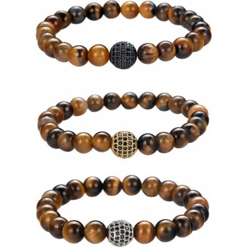 Natural Stone Beads Bracelets for women men CZ Rhinestone Crystal Balls Stretch Charms Yoga Bangle