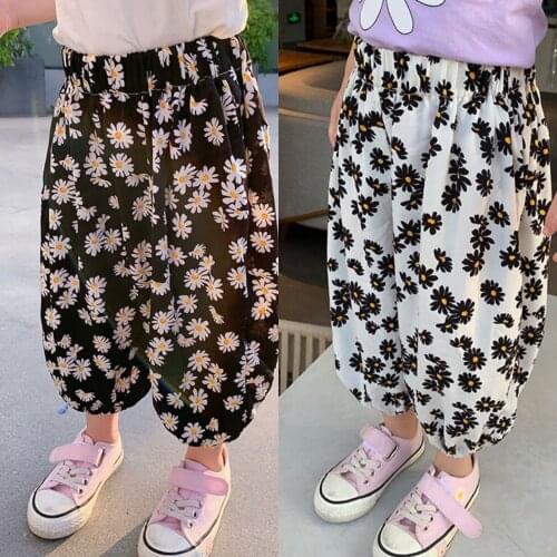 Girls' Daisy Mosquito Pants Childrens Fashion Pants Chiffon Pants Childrens Pants 3-8 Years Old Childrens Wear