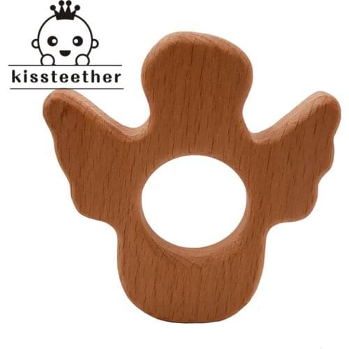Baby Nursing Teether Accessories Beech Wood Angel Food Grade Sensory Toy DIY Teething Jewelry Pendant Baby Teether
