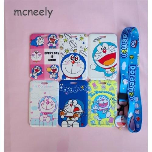 Cartoon Doraemon Mobile Phone Lanyard Bank Card Holder Combination New Lanyard Wrist Strap New Card Case with Long Rope Pendant
