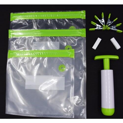 Vacuum Packaging Sous Vide Bag Kit Reusable Food Storage Bags with Air Valve and Work by Handle Air Pump