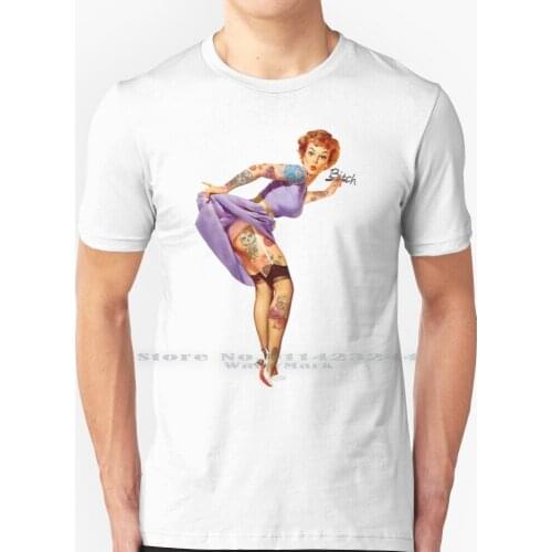 Redhead Pin-Up T Shirt 100% Pure Cotton Pinup Redhead Naughty Sexy Pop Culture Fifties 50s Sixties 60s Retro Vintage Flowers