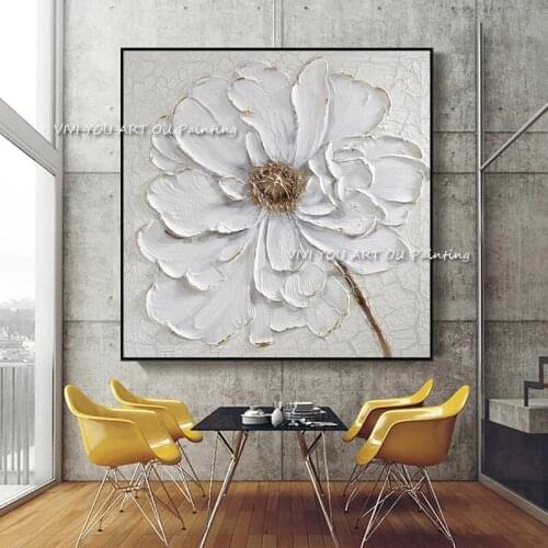 The Hot Sales Large Plant Handmade Abstract Art Oil Painting On Canvas Drawing For Home Office Decor Corridor White Flower Graph