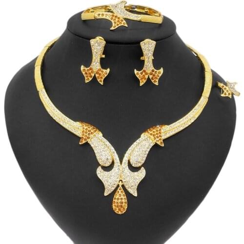 Yulaili Latest Design Irregular Diamond Drop Jewelry Set Dubai Luxury Earrings Ring Necklace Bracelet Four-piece Jewelry Sets