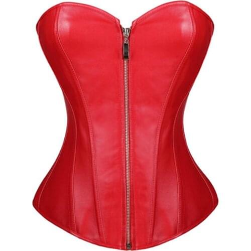 Hot Women Sexy Zipper Overbust Corset Steampunk Corselet Faux Leather Corset Waist Cincher Top S-6XL