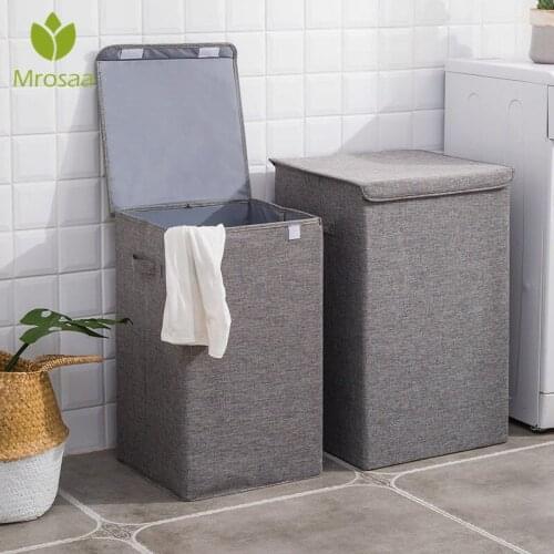 Cotton Laundry Basket with Cover Bathroom Laundry Basket Large Kitchen Storage Basket Home Collapsible Waterproof Laundry Hamper