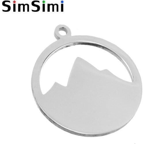 Simsimi Round pendant Mountain charm tags blank for diy print Stainless steel both sides mirror polished wholesale 50pcs