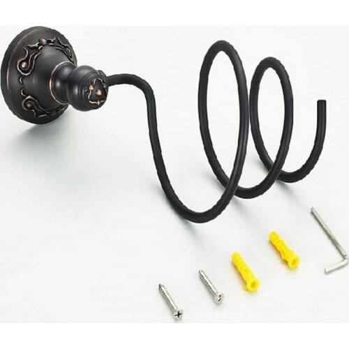 Black Oil Rubbed Brass Hair Dryer Holder Wall Mounted Dryer Holder Bathroom Accessories Bath Hardware Carved Flower Base mba442