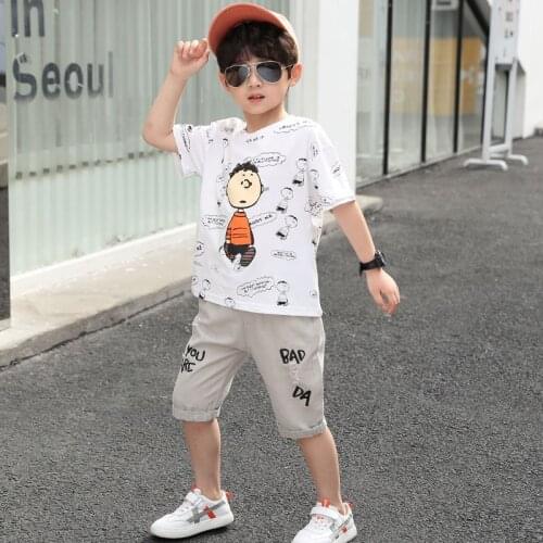 Boys Summer Clothes Two Pieces Clothing Set 2021 New Casual O-neck Short Sleeve Cartoon T-shirt & Jeans Suits High Quality