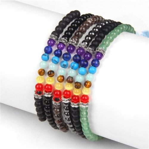 4mm Mini 7 Chakra Energy Bracelet Natural Hematite Alabaster Aventurine Lava Stone Beads Healing Bracelet Jewelry for Women Men