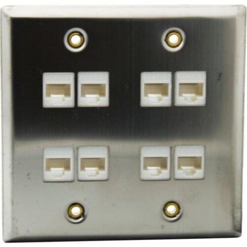 2 Gang Solid Style Stainless Steel 8 Ports CAT6 RJ45 Female To Female Wall Plate