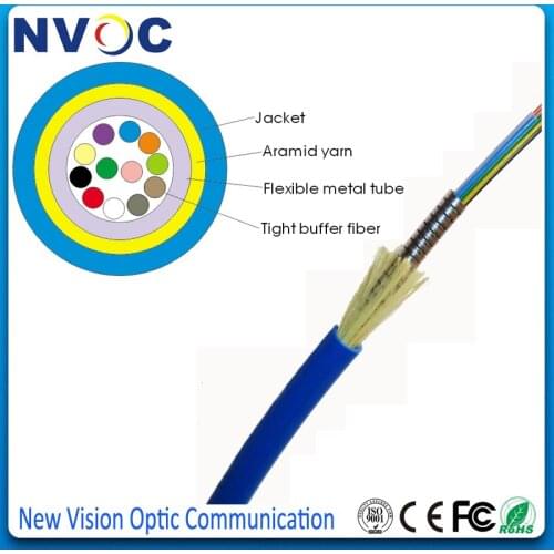 Single Mode,G652D(0.6 or 0.9mm Tight Buffer Fiber),PVC LSZH Jacket,Mini 12Cores SM Indoor Outdoor Armored Fiber Optical Cable
