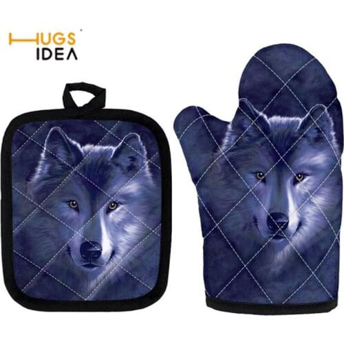Non-Scalding Thickened Heat-Resistant Microwave Oven Gloves Baking Insulation Pad Potholder Placemat Kitchen Supplies Wolf Print
