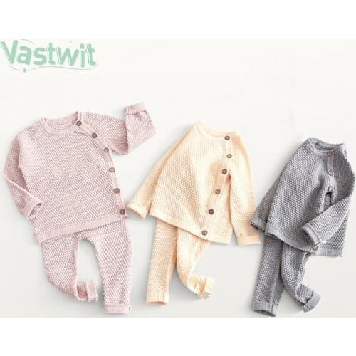 Baby Boys Girls Pajamas Sweater Sets Toddler Kid Sleepwear Long Sleeve Casual Pullover Tops+Pants Clothes Cotton Knitwear Outfit