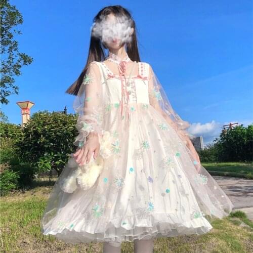 Lolita dress Immortal Air Mori Square Collar Floral Mesh Full Body Dress Fairy 2020 New Summerrenaissance princess lolita doll
