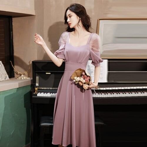 Special Occasion Dresses Vintage Square Collar Short Luxury Soybean Pink Lace A-Line Backless Satin Elegant Women Prom Gown E972