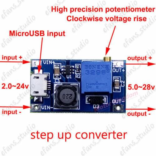 2A DC Boost Step up Adjustable Converter Micro USB 2-24V to 5v-28v 6v 9v 12v 24v
