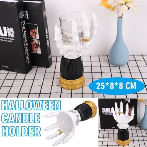 Hand Holder Candlestick Halloween Candle Holder Resin Prop Statue Desktop Ornament Decor Pillar Candle Tool Party Decoration