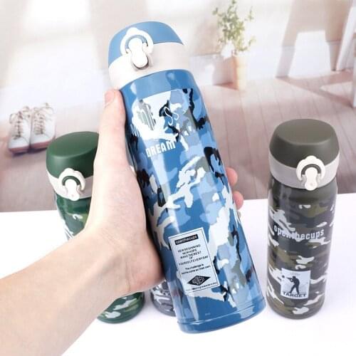 Discount! sell! Creative camouflage bouncing cup 304 stainless steel vacuum insulation Cup outdoor sports water cup straight bod