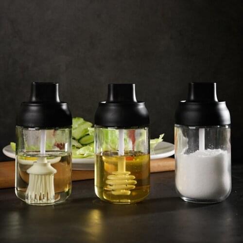 Home Glass Seasoning Jar Bring Spoon Kitchen Supplies Transparent Oil Can With Cover Moisture-Proof Salt Sugar Pepper Organizer