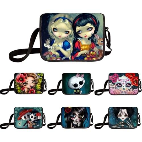 Gothic Girl Skull Print Messenger Bag Teen Shoulder Crossbody Bags Boy Girl Personality Gothic Bride Travel Storage Bag