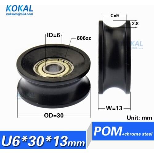 [U0630-13] 10PCS high loading 606zz u groove sliding closet guide wardrobe flute POM bearing roller pulley 6*30*13mm 0630UU