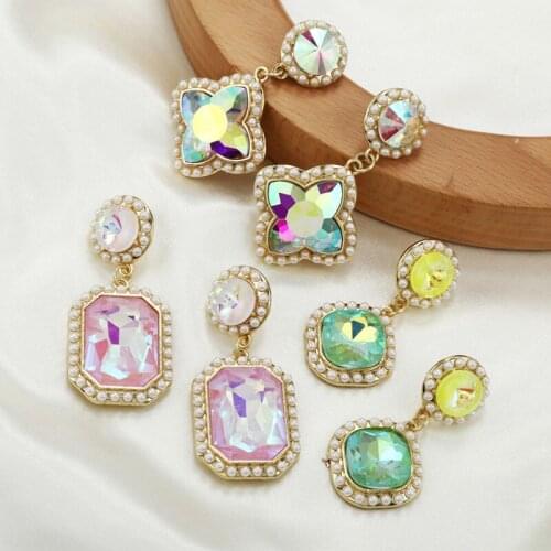 Shiny Crystal Drop Earrings for Women Geometric Statement Dangle Earring New Design Fashion Jewelry for Lady Gift Party SR1130