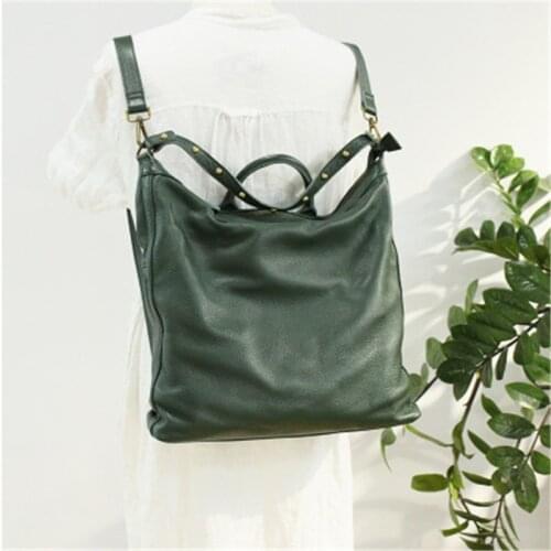Women novelty winter rivet real leather backpack for female commute luxury cowhide black green khaki multifunction bag