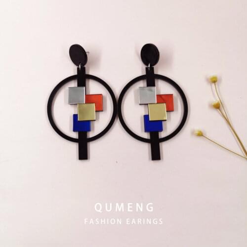 QUMENG Earrings For Women Acrylic Boho 2020 Stud Earrings Fashion Big Accessories Geometric Trendy Face