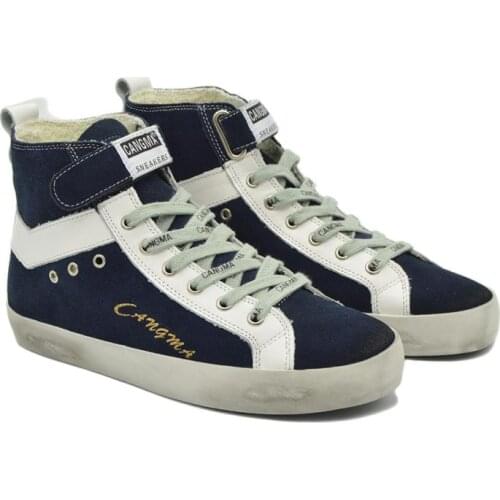 CANGMA Original Brand Designer Sneaker Woman Cow Suede Casual Shoes Womens High Top Sneakers Navy Blue Shoes Female 2021